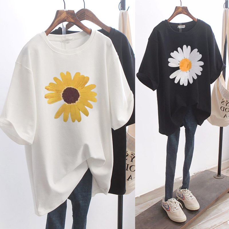 Pregnant woman summer dress blouse T-shirt with long version pure cotton short sleeve loose large size Korean version pregnant Summer pregnant woman T-shirt Summer