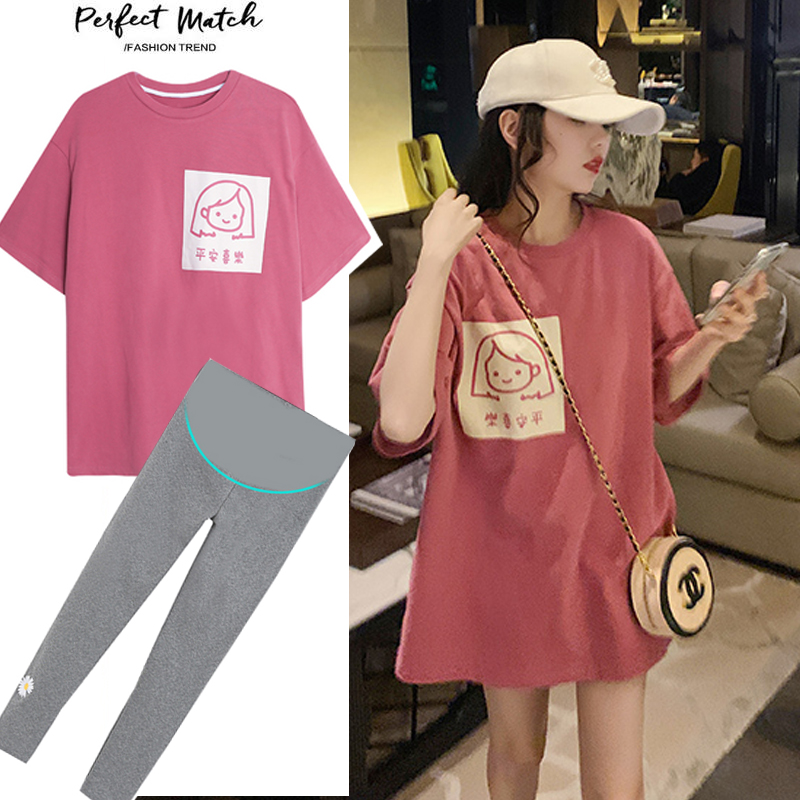 Pregnant woman blouses summer clothing suit stylish style 2022 new out pregnant woman small balsamic wind t-shirt small two-piece set