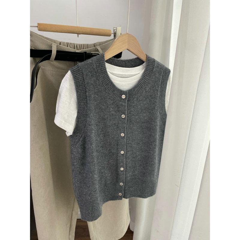 2024 New Round-Neck Cashmere Vest for Women, Knitted Retro Cardigan, Wool Vest for Layering, Loose Sleeveless Wool Vest
