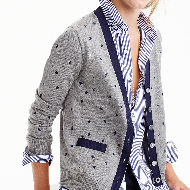 Tóc thứ hai US J.Crew / jcrew nữ thời trang thêu áo len cardigan áo len khoác ngoài
