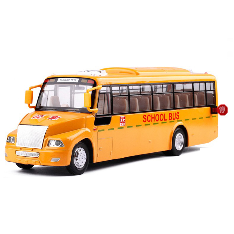 Paint 1:32 alloy car model simulation bus school bus sound and light back children's toy male