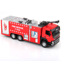 Copper alloy car Model 1:50 Volvo ladder high pressure water gun fire truck sound and light sliding childrens toy car