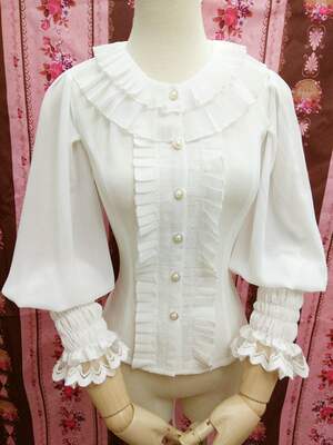 Ilya's summer lolita double-layer accordion pleated round-neck versatile lace shirt