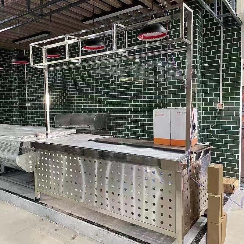 Pork Taiwan money aunt stainless steel fresh supermarket pork cutting table cutting board chop bone table vegetable shelf display rack