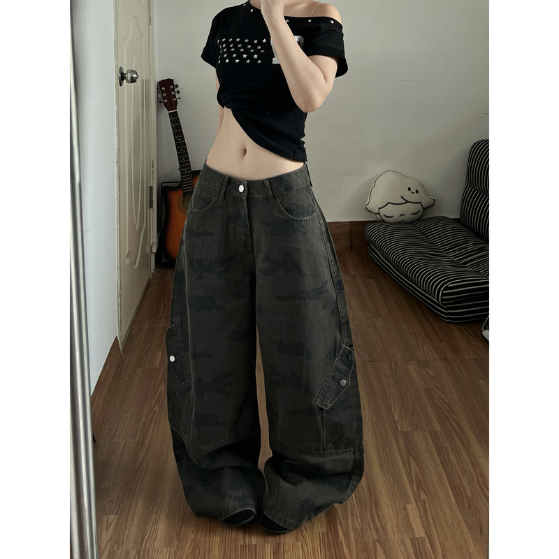 American Cool Style Workwear Camouflage Pants Wide-Leg Pants for Women 2026 Autumn New Retro Low-Waist Pocket Wide-Leg Long Pants American Cool Style Workwear Camouflage Pants Wide-Leg Pants for Women 2026 Autumn New Retro Low-Waist Pocket Wide-Leg Long Pants