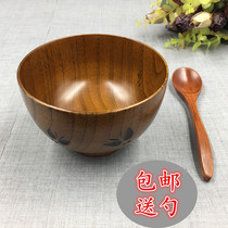 Handmade jujube wooden bowl Cute childrens whole wooden bowl Anti-fall and anti-scalding baby learn to eat Japanese style