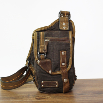 2020 new Korean version Hemp Cloth Mens Chest Bag Inclined Cross Canvas Casual Retro Single Shoulder Backpack Fashion Trend Mens Bag