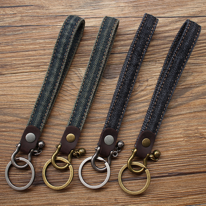 American Retro Denim Keychain for Men and Women, Hand-Held Key Strap for Cars, Motorcycles, and Scooters, Fashionable and Trendy