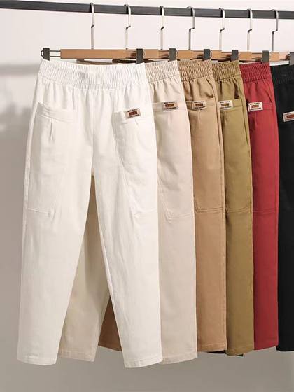 Middle -aged mother's pants spring and autumn, foreign pants leisure women's pants oblique cotton loose, fashionable young man Haron trousers