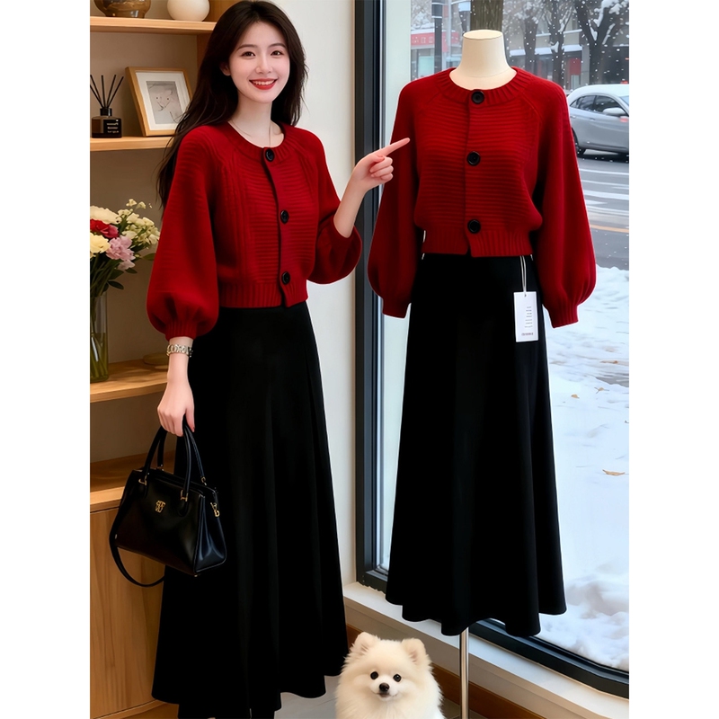 New Year's Outfit: Fashionable Red Soft Knit Cardigan for Women, Unique and Stunning, Slimming and Warm Small Jacket for Autumn and Winter New Year's Outfit: Fashionable Red Soft Knit Cardigan for Women, Unique and Stunning, Slimming and Warm Small Jacket for Autumn and Winter