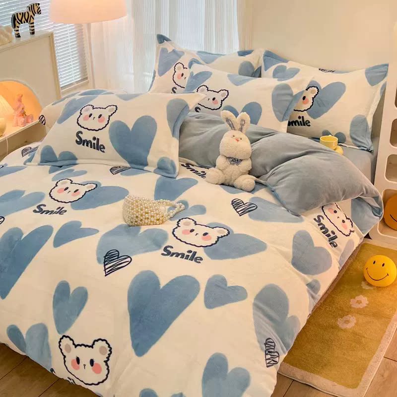 【限时抢购】床上用品新款ins风水晶绒牛奶绒印花保暖四件套三件