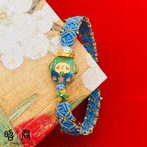 Zhaojun Golden Shop 999 Handmade Gold High Temperature Burn Blue Peach Blossom Butterfly Pearl Laminated hand rope Customized