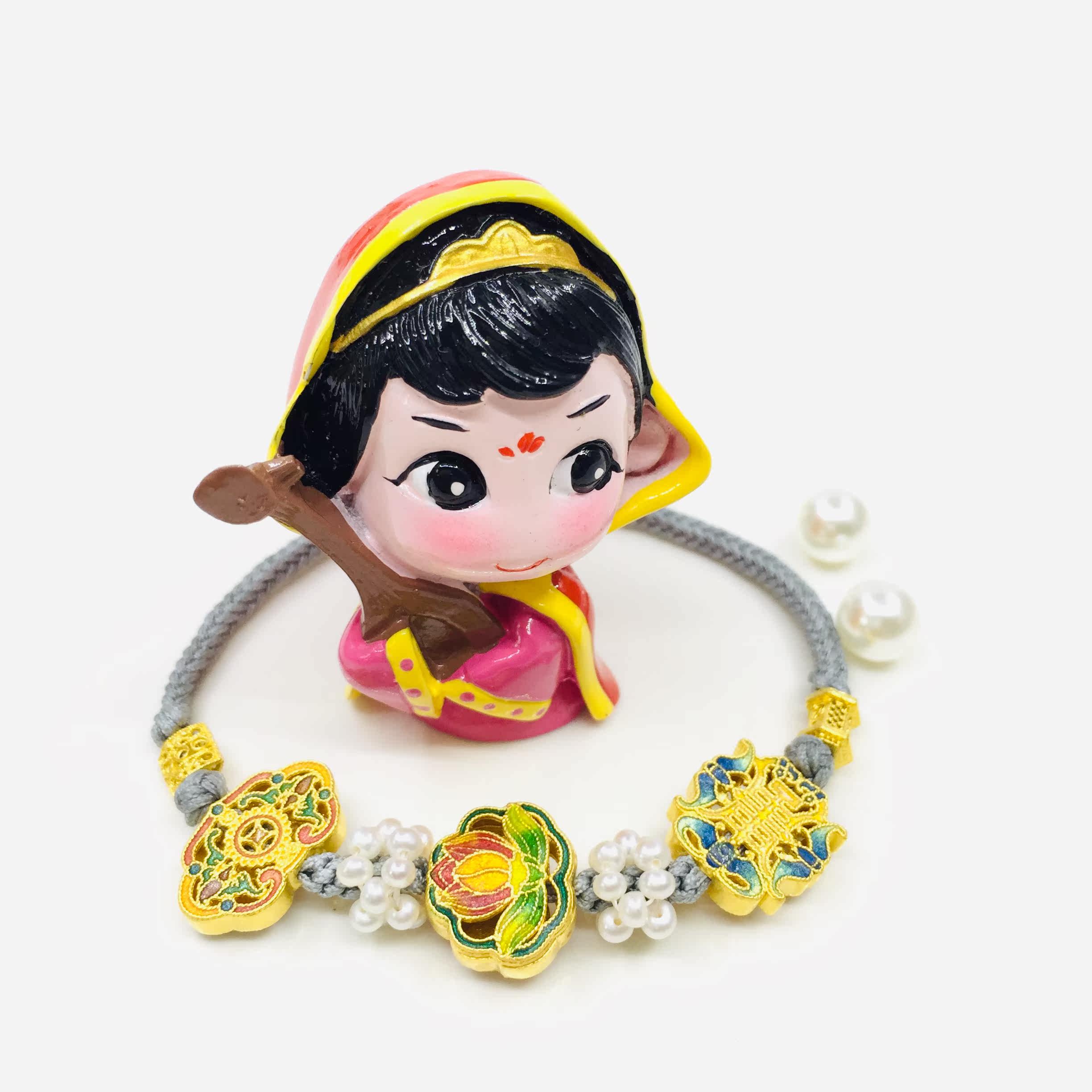 Zhaojun Gold Shop 24K Handmade Gold 999 High Temperature Burning Blue Ruyi Lotus Wanshou Wujiang Brand Hand Rope Advanced Customization