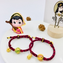 Zhaojun Golden Shop 24K Handmade Gold High Temperature Burn Blue Chisel Engraving With Hollowed-out Xiangyun Pearl Hands Rope Baby