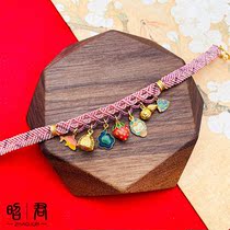 Zhaojun Golden Shop 999 Handmade Gold High Temperature Burn Blue Chisel Carved Peach Blossom Exorcine Pearl Temperament Handstring Custom