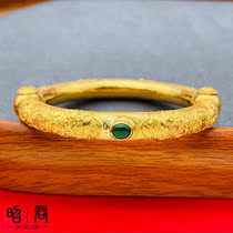 Zhaojun Golden Shop Handmade Gold 999 Minerals Burn Blue Embroidered Ball Ruyi Chisel Engraved Peach Blossom Hand Rope Daisy Ring