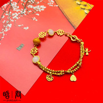 Zhaojun Golden Shop 24K Gold Accessories Ancient Method Burn Blue Enamel Color Gossip Rain Asymptotic Pure Hand Chisel Carve Rope