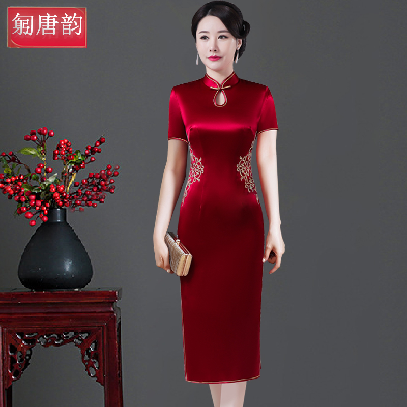 Elegant Long Acetate Dress for Mother-In-Law's Wedding Banquet, High-End Dress, Wedding Dress, Modernized Mother's Cheongsam, 2026 Spring/Summer