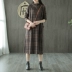 Sản phẩm tai nhỏ 2018 thu đông đảo mới kẻ sọc cotton nhỏ cổ cao tay áo dài đầm retro nữ