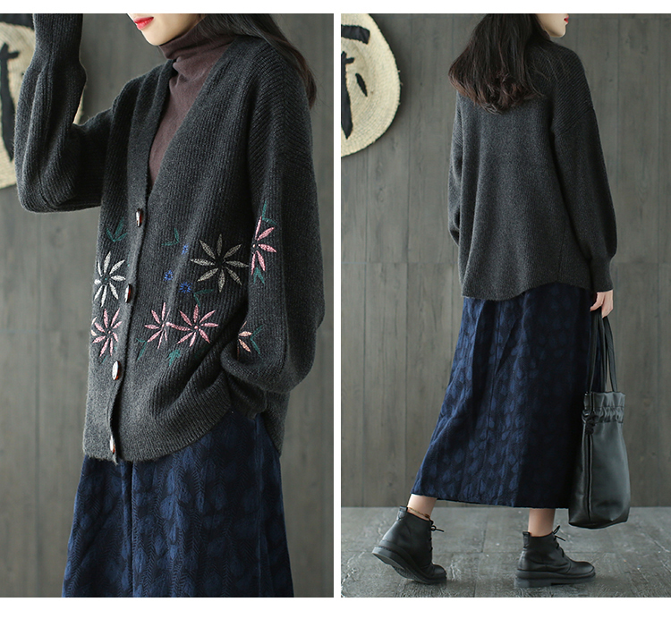 Sản phẩm tai nhỏ 2018 thu đông mới áo khoác mới thêu áo blouse retro nghệ thuật đèn lồng tay áo đan len áo len croptop