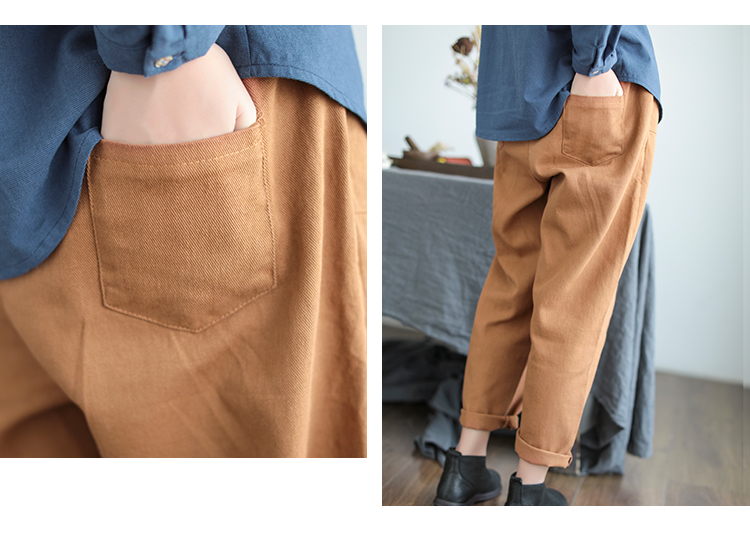 11 sản xuất 2018 mùa thu mới màu rắn văn học cotton giản dị quần nữ retro quần harem lỏng lẻo quần jean nữ ống rộng