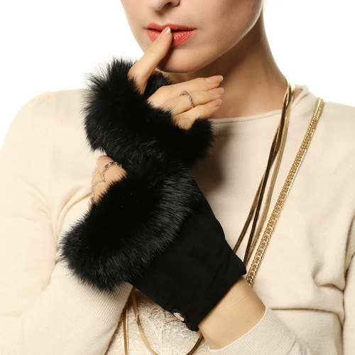 ELMA Модные милые удерживающие тепло перчатки, городской стиль, без пальцев, из натуральной кожи