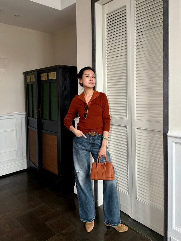 Oni~New Autumn Collection Old Money Style Laser-Cut Casual Jeans with Belt 7107