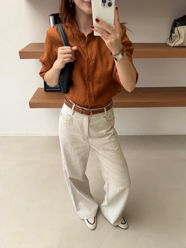 Oni~New Autumn Style Elegant Solid Color Versatile Casual Straight Pants with Belt 8032 Oni~New Autumn Style Elegant Solid Color Versatile Casual Straight Pants with Belt 8032