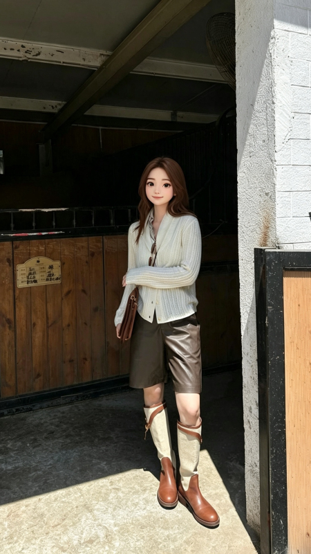 Oni~New Autumn Collection Old Money Style Elastic Waist Solid Color Casual Leather Shorts with Belt 7070 Oni~New Autumn Collection Old Money Style Elastic Waist Solid Color Casual Leather Shorts with Belt 7070