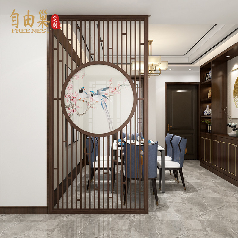 New Chinese solid wood grille room separated by screen screen in door opening partition fixed top seat screen