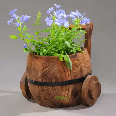 Wooden barrel flower bucket round barrel wooden wall hanging flower pot anticorrosive wood multi-meat flower pot flower pot flower bowl flower pot