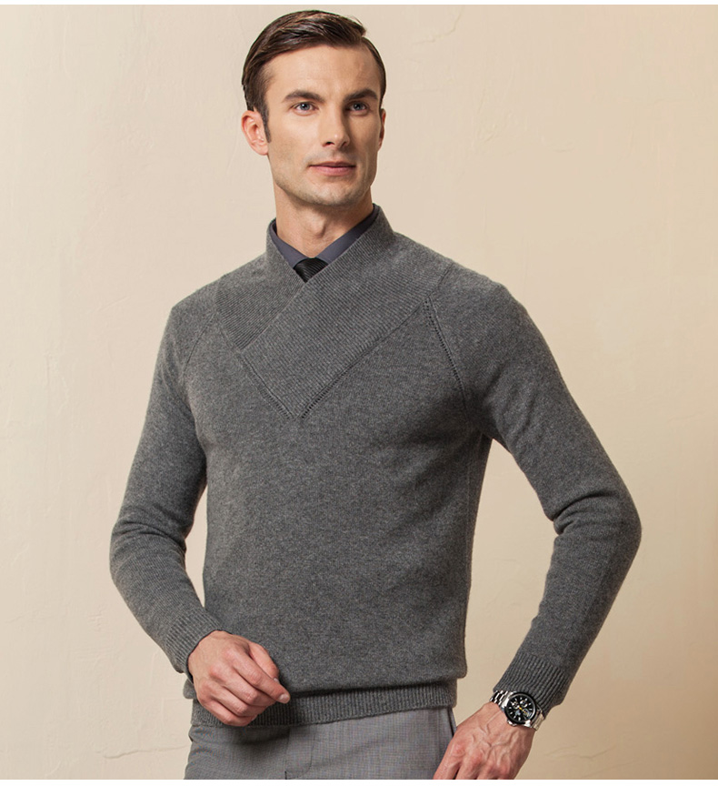 Bo Yige áo len cashmere nguyên chất Phiên bản Hàn Quốc của cổ áo màu xanh lá cây dệt kim cashmere áo len mùa thu mỏng Phần áo len mỏng - Áo len Cashmere áo sơ mi nam gucci