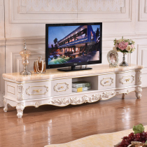 European marble TV cabinet combination solid wood carved paint TV cabinet French simple floor cabinet living room furniture