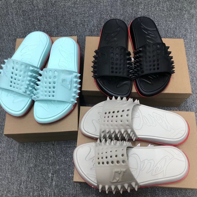New Red-Soled Men's Slippers for Summer, Fashionable Men's Letter-Patterned Non-Slip Slip-On Sandals with Rivets, Popular Cross-Border Shoes