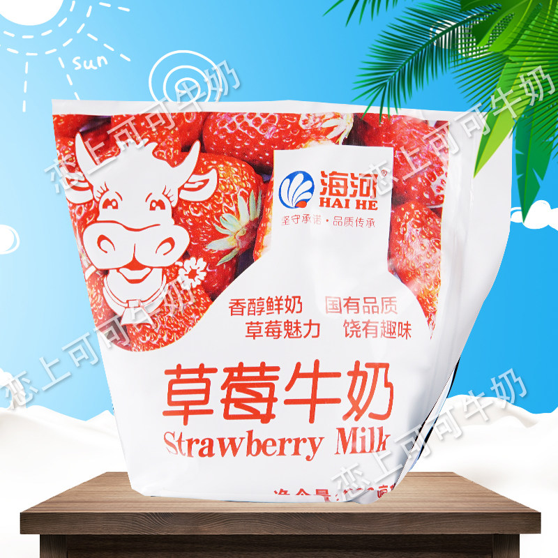 Tianjin Sea River Milk Dairy Strawberry Milk Modulated Milk 220 * 18 Net Red Milk Shake bagged