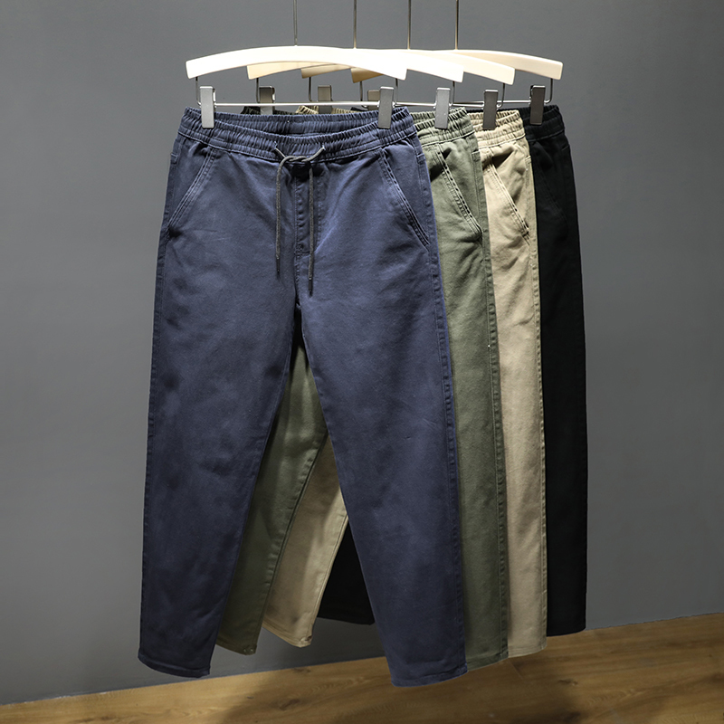 Spring and Autumn Elastic Waist Casual Pants for Men, Loose Straight-Leg Plus Size, Extra Large Size for Big and Tall Men, Slim Straight-Leg Stretch Long Pants, Trendy