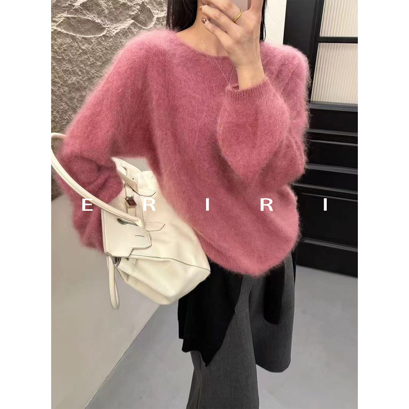 【Long-Pile Fleece, One-Line Neckline】100% Pure Wool Fleece Autumn and Winter High-End Knit Sweater (Not Machine Washable)