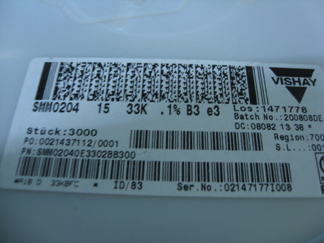 VISHAY 0204 CYLINDRICAL RESISTANCE LOW TEMPERATURE DRIFT 25PPM 0 1% 0 25% 0 5%1% 1206 size