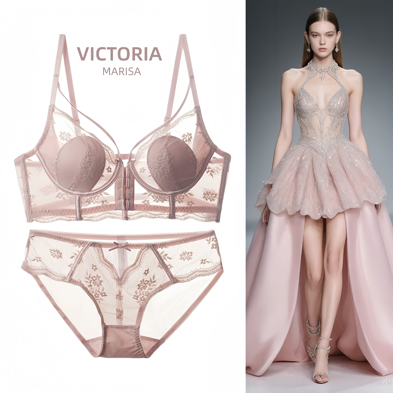 Victoria Marisa Lingerie, Feminine Thin Style, Bunny Ears Front Buckle, Large Bust Minimizing, Anti-Sagging Bra Set