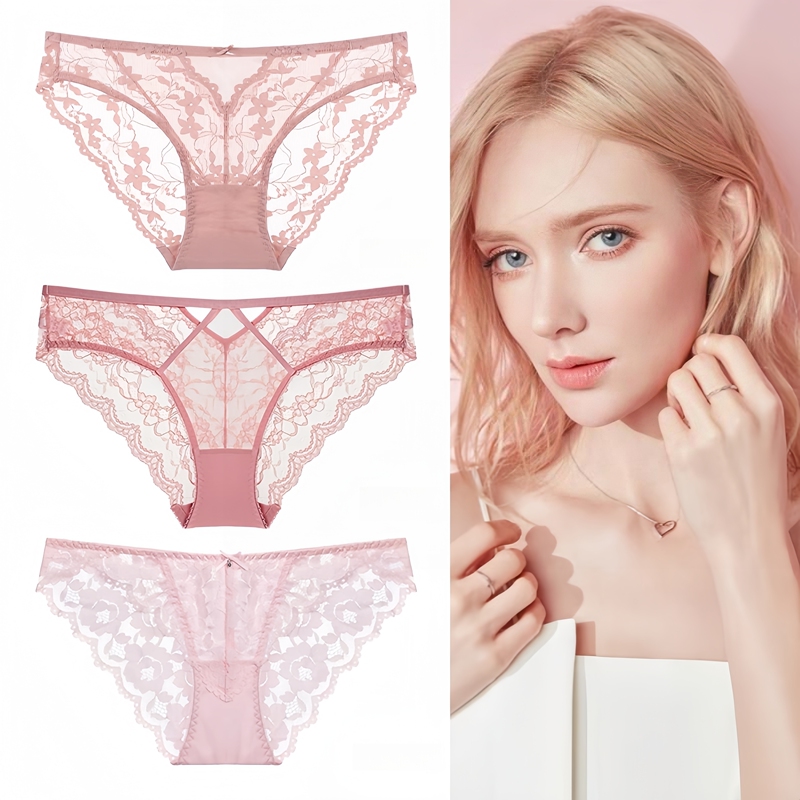 Victoria Marisa Pink French Lace Sexy Pure Desire Style Panties Girly Pink Cotton Crotch Breathable Briefs