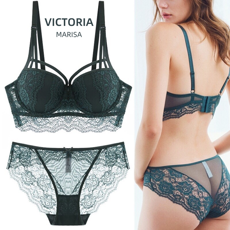 Victoria Marisa Bra Set for Small Busts, Push-Up, Adjustable, Side Support, Sexy Lace Lingerie for Women, Thickened