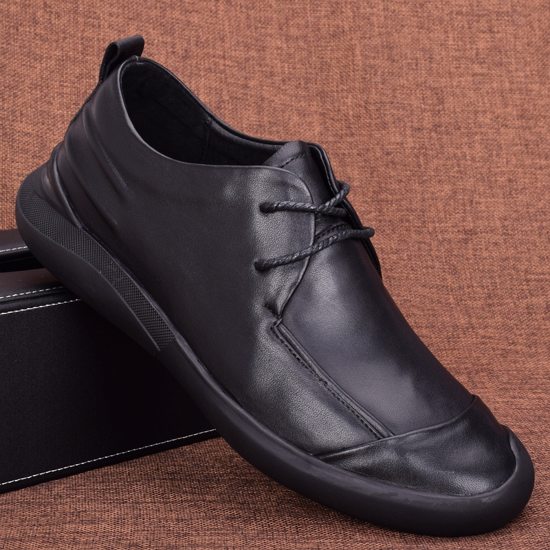 2022 spring foreign trade men's shoes business casual leather shoes soft leather lace-up thick bottom black top layer cowhide men's leather shoes