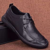 2022 Spring Foreign Trade Men Shoes Business Casual Leather Shoes Soft Leather Lace Thick Bottom Black Head Layer Bull Leather Mens Leather Shoes