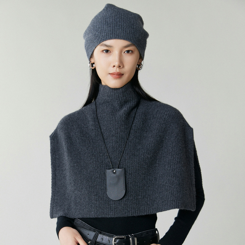 100% Pure Cashmere Shawl for Women, High-Neck Pullover, Thickened Shoulder Protector, Small Cape, Knitted Split Shoulder Cape, Outerwear