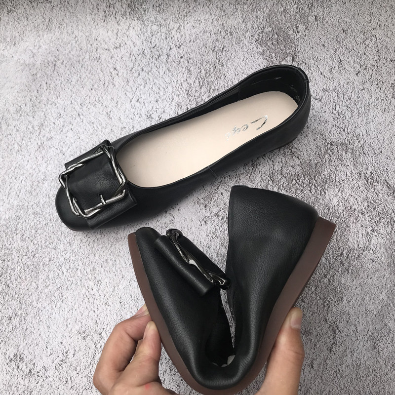 Brand withdrawal 2022 new square head shallow mouth leather women's single shoes soft sole soft leather comfortable flat shoes fashion women's shoes