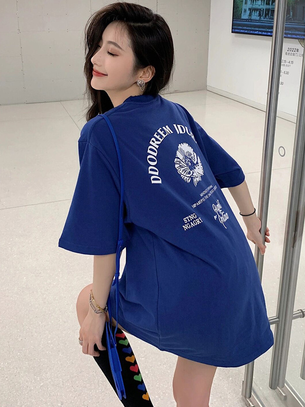 American Retro Klein Blue Pure Cotton Short-Sleeved T-Shirt for Women, Loose and Slim, Niche Design, Student Half-Sleeved Top