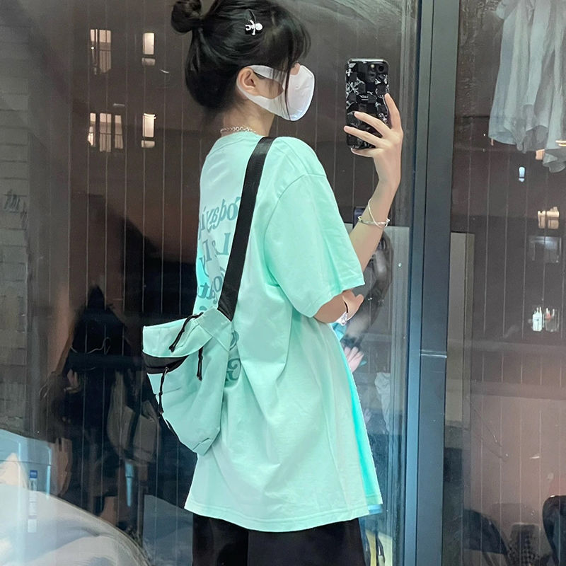 Japanese-Style College Style Pure Cotton Short-Sleeved T-Shirt for Women, Summer 2022, Loose and Versatile, Unique Mint Green Half-Sleeve Top Japanese-Style College Style Pure Cotton Short-Sleeved T-Shirt for Women, Summer 2022, Loose and Versatile, Unique Mint Green Half-Sleeve Top