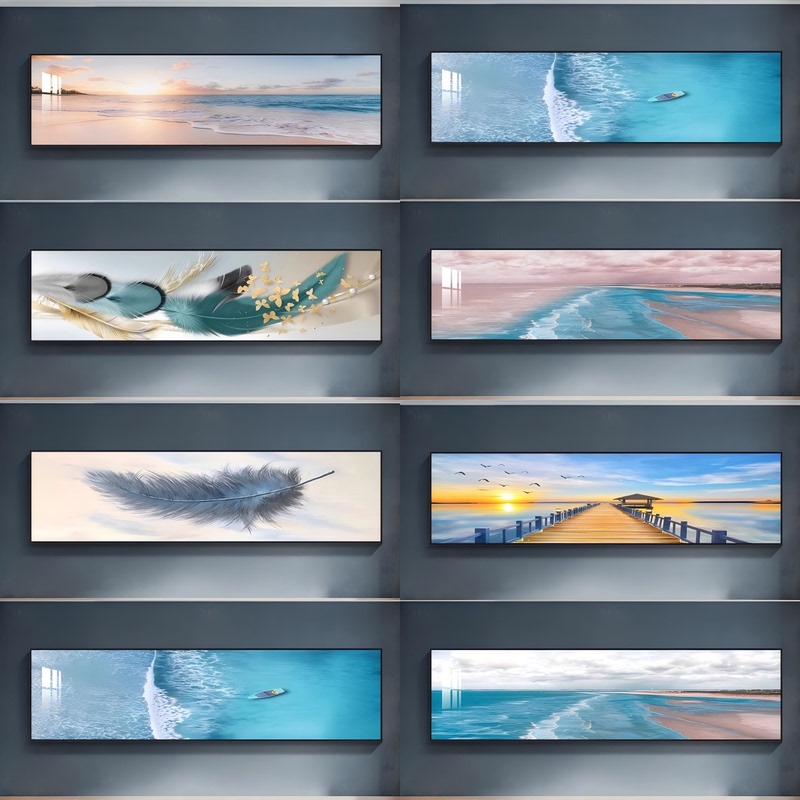 Modern Minimalist Bedroom Decorative Painting, Warm Master Bedroom Bedside Hanging Painting, Grand Seascape Horizontal Mural, Abstract Living Room Painting