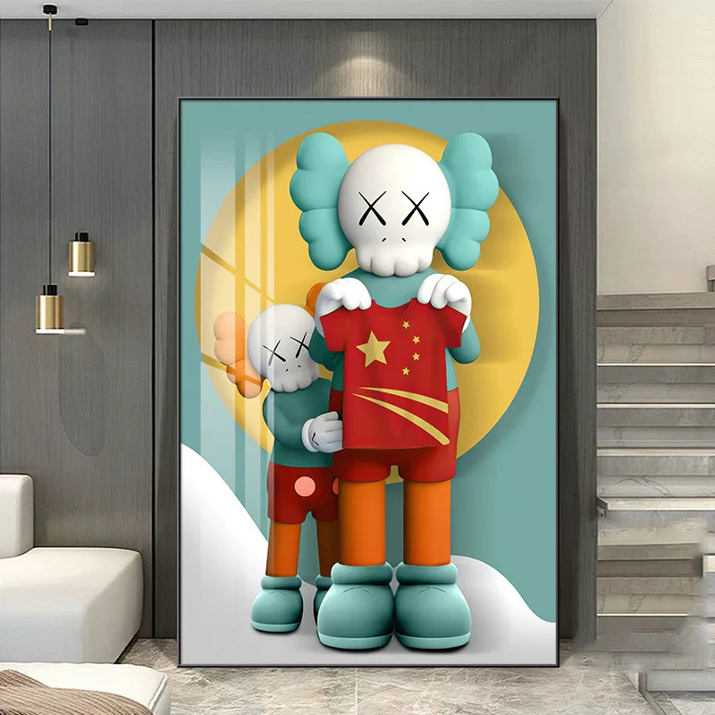 [潮牌暴力熊客厅落地画现代简约kaws服装店墙面壁画直播间背景挂画]