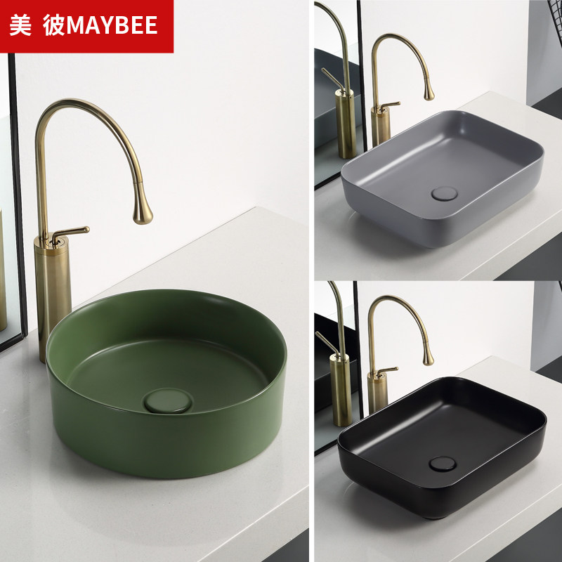 Nordic countertop basin matte black and white gray dark green color ceramic wash basin single sink household light luxury wind basin